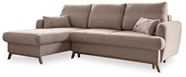 MIUFORM Ecksofa mit Schlaffunktion und Bettkasten - Scandic Lagom Wohnlandschaft mit Schlaffunktion Sofa L Form Couch L Form Wohnlandschaft L-Form Couch 3 Sitzer Sofa mit Bettfunktion (Beige, Links)