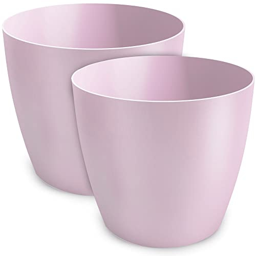 TULMERO Blomkruka matta, planteringskruka av ytterkruka plast dekorativ kruka för, stora och små växter, set om 2 blomkrukor, blomkruka örtkruka, (2-pack) rosa, ø 12 cm