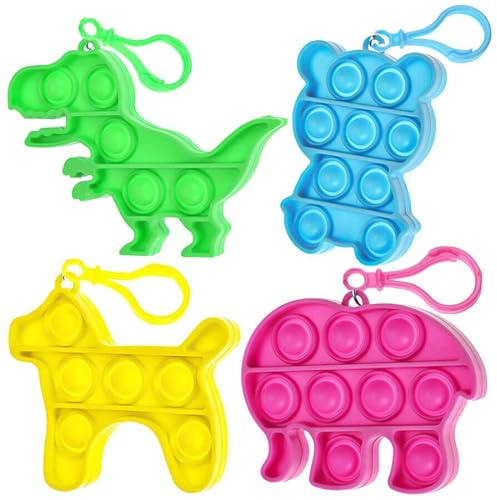 Murago - 4er Set Fidget Popper mit Schlüsselanhänger - Push Toy Mini Silikon Schlüsselbund Anti Stress Sensorik Spielzeug Finger Toys ADHS Squeeze Kindergeburtstag Mitgebsel