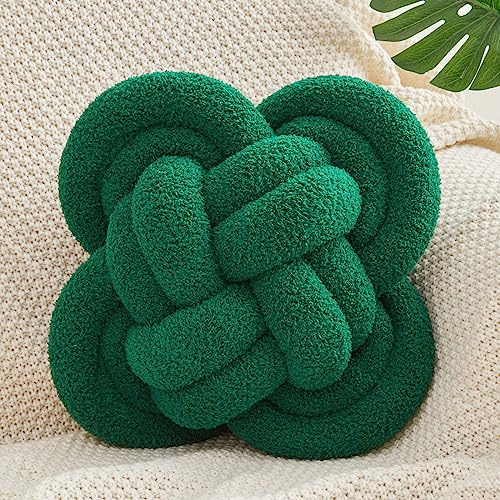 Xiashrk Knot Pillow Ball, 12 Soft Decorative Throw Pillows for Couch Bed, Dark Green Knotted Plush Throw Pillow Handmade Square Cushion Home Couch Decor Pillows for Living Room