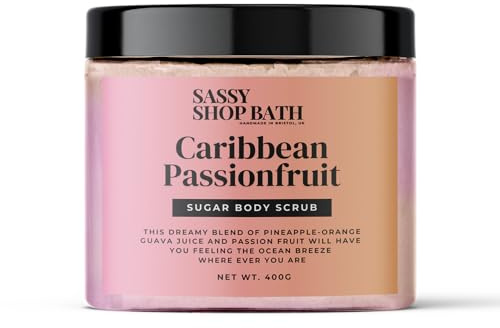 Sassy Scents Caribbean Passionfruit Sugar Body Scrub | Exfoliating + Hydrating | Soft Smooth Skin | 400g