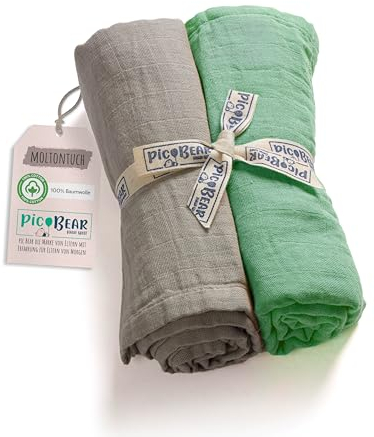 pic Bear Musselin Molton Tücher 80x80cm - Ultra-weiche Multitalente für Babyalltag: Spucktuch, Schmusetuch & mehr - 100% Baumwolle - 2er Pack (grayed Jade + Oyster Mushroom)