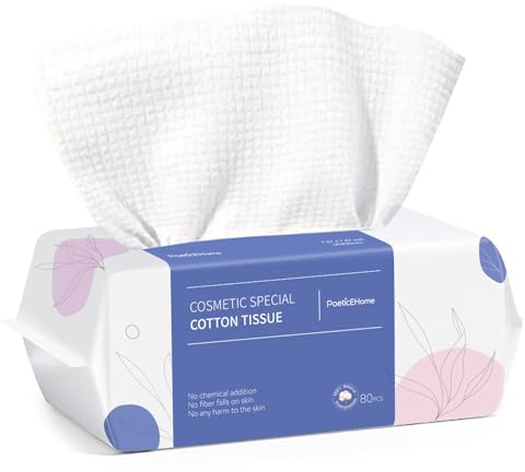 PoeticEHome Toalla facial desechable | Grueso y absorbente | Tejido facial de algodón biodegradable | Toallitas limpias y secas para limpiar y desmaquillar