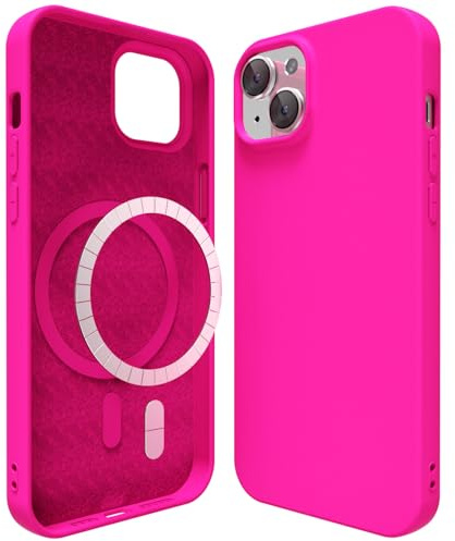 oakxco für 12 Mini/ 13 Mini Hülle Magsafe Silikon Handyhülle Bunt, Ultra Dünn Slim Case Einfarbig Handy Hülle Mädchen, Magnetisch Induktives Laden Schutzhülle Matt Silikonhülle Glatt, Neon Pink