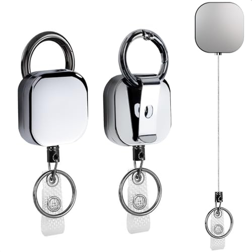 YUNYU 2-Pack Heavy Duty Metal Badge Reel - Retractable ID Card Holder with Neck Strap | Double-Sided Name Tag for Schools, Offices, Hospitals | Durable Keychain for Staff/Teacher/Nurse/Disabled Cards
