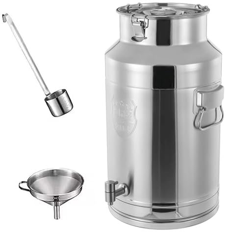 Lechera de Acero Inoxidable 201 con Tapa y Grifo de Silicona, balde para Vino, Jarra de Mano, balde para Leche, asa portátil, fácil de Transportar, 14 l