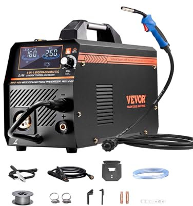 VEVOR Soldador MIG, Máquina de Soldadura MIG Sinérgica 160 A, de Forma más Inteligente, Multiproceso 4 en 1 con Tecnología de Inversor IGBT y Pantalla LCD, Rendimiento Alto, 405 x 165 x 300 mm