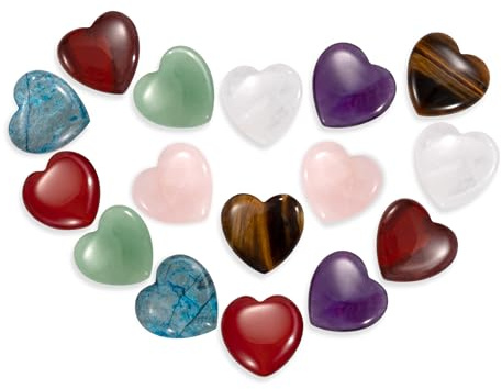Yesaler Pietre di Cristallo Forma di Cuore Cristalli Curativi Naturali 16 Pezzi per Meditazione Energetica dei Chakra Reiki Decorazione