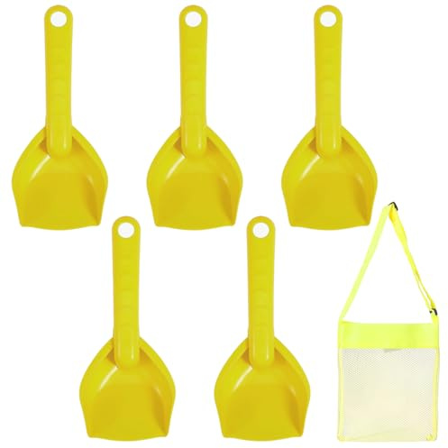 JHAZUN Set De 5 Palas De Playa Para Niños Palas Pequeñas De Plástico De 7 Pulgadas Juguetes De Arena Para Herramienta De Excavación Al Aire Libre,Incluye Bolsa De Malla Para Almacenamiento