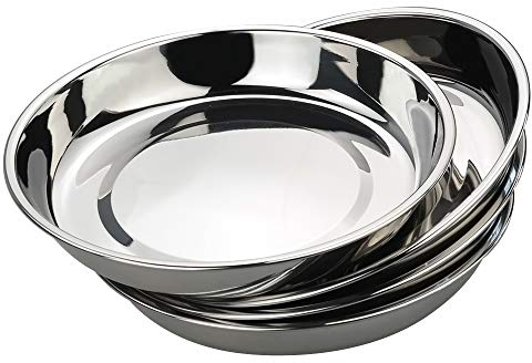Fosly 4 Set of 18/10 Stainless Steel Serving Dishes, Round Serving Plate Trays for Dinner