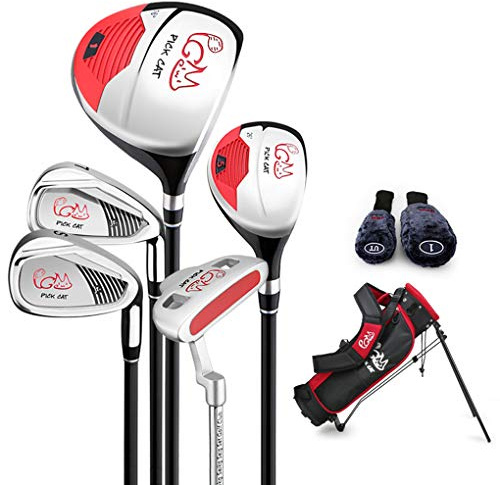 PGM para niños de 9 a 12 años, 5 Palos de Golf con Bolsa de Soporte y 2 Fundas para la Cabeza para niños y niñas, diestros, Color Negro