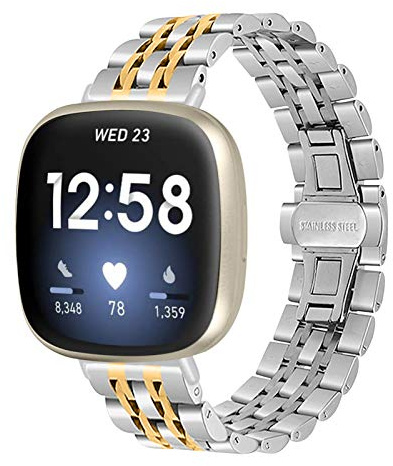 Gimuk Compatible with Fitbit Versa 3/Versa 4 Strap for Women Men, Solid Stainless Steel Replacement Strap Wristband Metal Band Bracelet for Fitbit Sense/Sense 2 Small Large