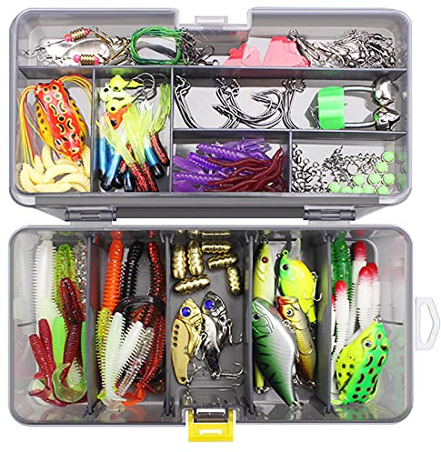 RoseFlower Kit de Leurres de Pêche - Coffret de 168 Pièces avec vers en Plastique Souple et Leurres Cuillères, Appâts d'eau Douce pour Bar, Truite, Saumon, Fournitures de Pêche et Señuelos de Pesca