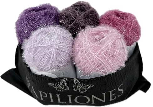 Camtiac Creative Bubble Garn Häkelgarn Strickgarn Bastelgarn Spülschwammgarn Lila Farben: 17 Lila 20 Flieder 38 Mauve 39 Violett 49 Lavendel 5x50g inkl. Papiliones Tasche