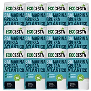 ECOCESTA MEJOR CADA DIA - Pack de 12 Unidades de 1 kg de Sal Marina Gruesa del Atlántico Ecológica - Sin Procesos Artificiales - Apto para Veganos - Ideal para Aderezar tus Platos