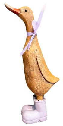 Cherish Home Figura decorativa de madera de pato Darcey con cinta morada, 29,8 cm x 15,1 cm