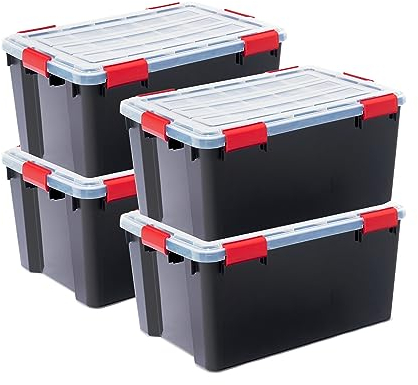 Iris Ohyama Luftdichte Kunststoff-Aufbewahrungsboxen mit Deckels, 50L, 4er-Set, Schwarz, Hermetischer wasserdichter Verschluss, Robuste Schnappverschlüsse, Stapelbar, Staubschutz, BPA-frei, DDAT-L