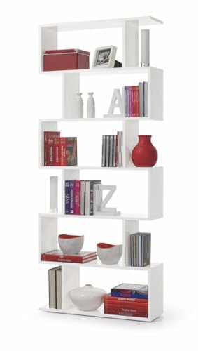 BLUCO Estantería Salon, Libreria, Separador Ambientes, Modelo DANERYS, Color Blanco Brillo, Medidas: 80 cm (Ancho) x 192 cm (Alto) x 24 cm (Fondo)