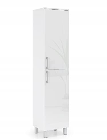 VBChome Hochschrank Weiß 40 x 180 cm Badmöbel Standschrank Badschrank Standschrank auf den Füßen 2 Türen Badezimmerschrank Badregal 5 Fächer