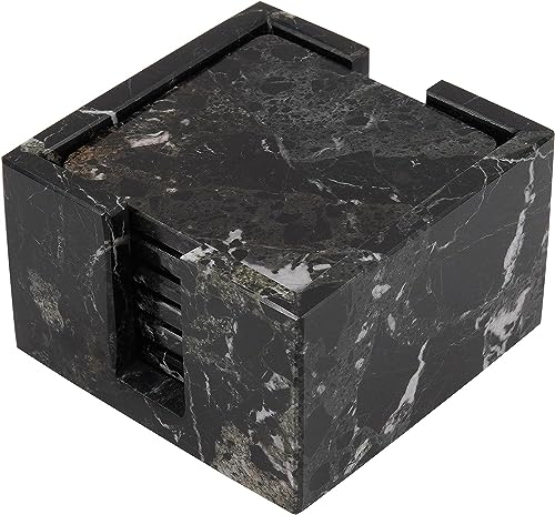 Radicaln Dessous de verre carrés noirs faits à la main en marbre pour décoration de bureau moderne et cuisine extérieure - Dessous de verre de voiture