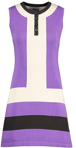 Madcap England Lantana Retro 60s Vintage Style Mod A-Line Mini Sleeveless Knitted Fine Gauge Knit Block Colour Dress MC1008