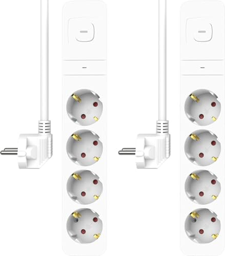 2-pack 4-vägs uttag med överspänningsskydd│1,5 m kabel och strömbrytare], barnsäkringstillbehör, barnsäkringstillbehör, hammarkontakt │max 3 680 W│TÜV-godkänd
