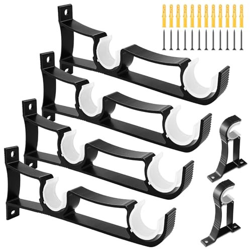 GZqiancang 6 Soportes para Barra de Cortina, Color Negro, Con 12 Tornillos para Ropa, Ducha de Baño, Cocina (Doble Polo/Polo Único)