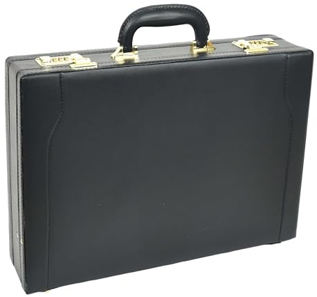Leather Attache Case Twin Combination Lock Briefcase Expandable Organiser HOL1196 Black
