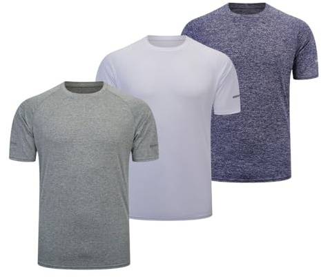 Bsrpolry 3 Pack Men T Shirts Running T Shirts Gym T Shirt Crew Neck Quick Dry Running Tops Short Sleeve Sport Tops Navy White Green XL
