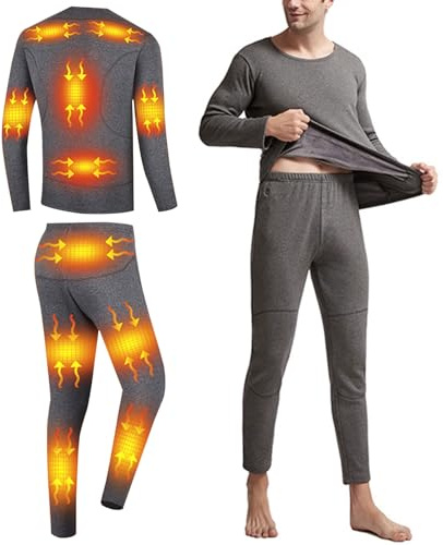 Thermal Underwear Set, Men's Functional Underwear Set, Usb Heated Thermal Layer Ski Underwear Long Warm With 16 Zones Heate (Gray,X-Large)