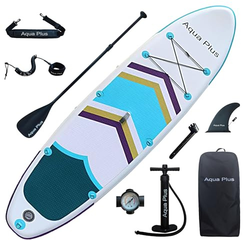 Aqua Plus Sup Inflable de 15cm de Grosor para Todos los Niveles de Habilidad, Paleta Ajustable, Bomba, Mochila de Viaje ISUP, Tabla de Remo Inflable para jóvenes y Adultos