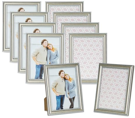 levandeo 10er Set Bilderrahmen 13x18cm Fotorahmen Silber Antik Portraitrahmen Glasscheibe Wanddeko Tischdeko