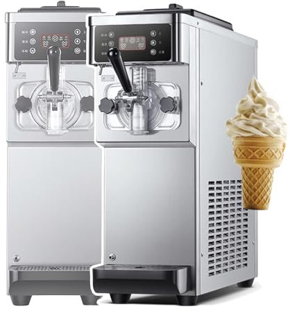 WhAeoy 12-16L/H Stainless Steel Ice Cream Maker,1200W Soft Serve Ice Cream Maker- with LED Display(Smart Panel),One-Click Rapid Freezing +Auto Clean,for Restaurants Dessert Shops, Coffee Shops,A