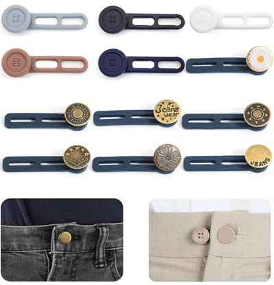 YOCDNOV 12pcs Extension de Ceinture Pantalon - Réglable Rallonge de Bouton Pas de Couture Ensemble d'Extensions de Ceinture Extensions de Taille de Jean pour unisexe,shorts, jupes en jean（Section B）