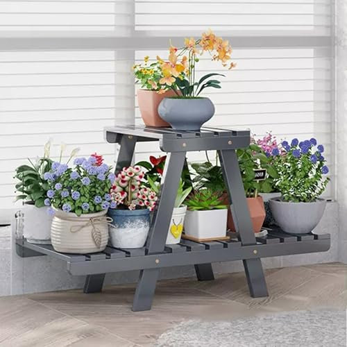 Estante de madera de 3 niveles para plantas para sala de estar, esquina, balcón, escalera multifuncional, soporte para flores, soporte de exhibición natural para macetas