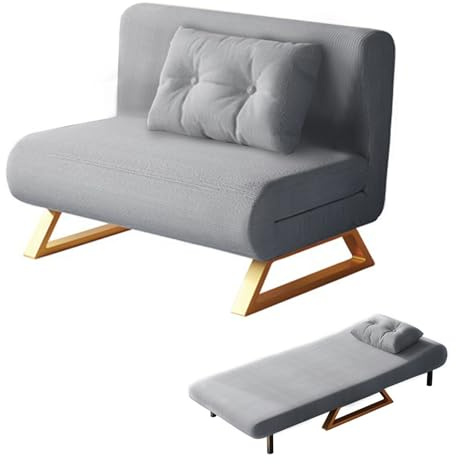 EUNEWR Divano letto, poltrona letto con funzione letto e schienale regolabile, letto pieghevole, divano letto per soggiorno, camera da letto, marrone chiaro, portata fino a 150 kg (grigio chiaro, L)