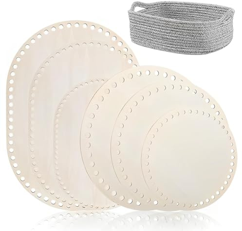 DWFEYOI 6 Unidades de Suelo de Mimbre para Ganchillo, Suelo de Mimbre para Ganchillo,Base de Madera Natural, Juego para Manualidades,15/20/25/30 cm