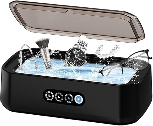 Ultrasonic Cleaner, 49000Hz Jewellery Cleaner, 650ML Clean Pod with LED Display One-Touch Operation and 3 Time Modes, for Jewelry Necklace Ring Glasses Watch Coins Denture, Black