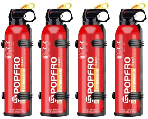 4PACK POPFRO 4-in-1 Small Fire Extinguisher for Home, Garage, Kitchen, Car | For Electric, Textile and Grease Fires | Non-Toxic, Easy Clean | Wall Mount Incl (4 pack)