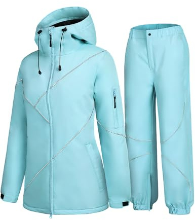 GEMYSE Women's Ski Snowsuit Waterproof Windproof Insulated Jacket and Pants Set Winter Warm Snowboarding Coat with Hood(Stillwater Blue,Large)