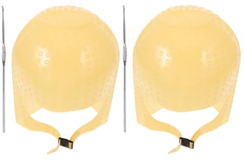 VINTORKY Juego De 2 Gorros Para Mechas De Silicona Reutilizables, Tamaño Alto, Con Gancho Para Mujer, Kit Para Teñir Cabello Salón y Casa, Protección Para Piel y Orejas, Color Marrón