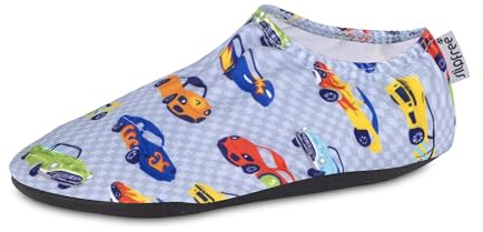 Slipfree Non-Slip Shoes for Girls and Boys. Light, Soft and Comfortable, Unisex Kids Beach Water Shoes with Protective Sole, Ideal for Holiday, Sports and Home. Wheels, Age 18-36 Months Grey