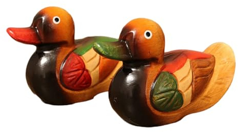 Juego de 2 esculturas de madera de pato mandarín para parejas, figuras decorativas de animales para regalo de compromiso y estante de mesa, estatuas de pato mandarín de madera