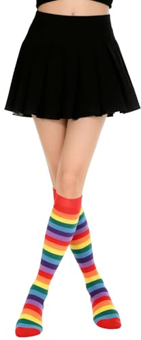 Pride Rainbow Socks, Pride Accessories, Long Womens Stripe Medium Tube Copsplay Fashion Show, Cute Colourful Casual Fashion Breathable Leg Warmers Thigh Highs Stockings, Day Gifts Crazy Sock