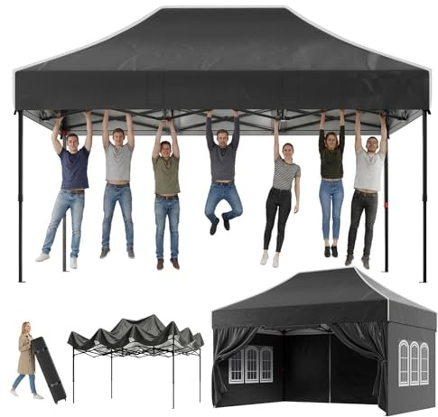 Devoko Tonnelle 3 x 4,5 m, étanche, Stable, résistante à l'hiver, avec pignons, parois latérales, Protection UV 50+, Tente de réception, Hauteur réglable, tonnelle pour Barbecue, Jardin, Cour