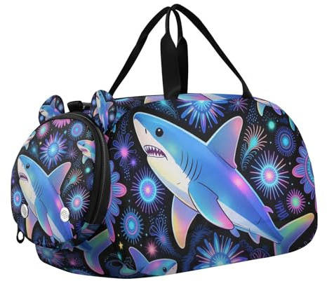 Borsone da palestra con squalo martello, con scomparto per scarpe, multifunzionale, per la notte, per spiaggia, nuoto, piscina, sport