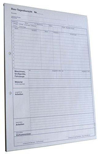 Druckerei Scharlau 1x Bau-Tagesbericht, Baubericht DIN A4, 2-fach selbstdurchschreibend, 2x50 Blatt weiß/gelb - gelocht (22235)