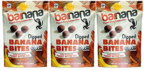 Barnana Organic Peanut Butter Cup Chewy Banana Bites, 3.5 Ounce Bag (Pack of 3)