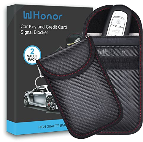 WHonor Faraday Pouch for Car Keys, Keyless Entry Signal Blocker, Anti-Theft RFID Blocking Key Fob Protector for Car Security (2 Pack)