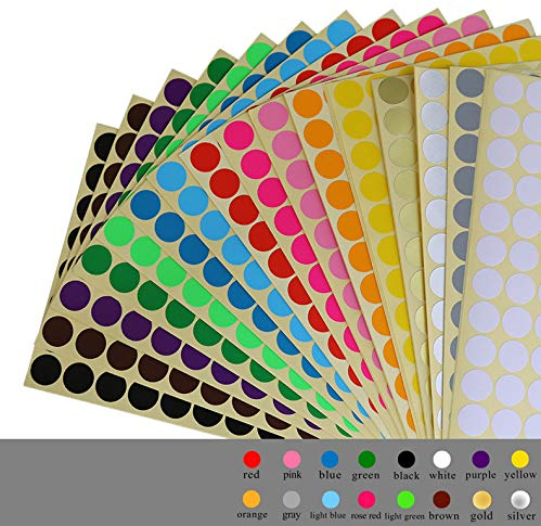 Runde Punkt-Aufkleber,16mm Kleine Runde Punkt-Aufkleber Klebrige Farbkodierung-Aufkleber,16 Verschiedene Sortierte Farben,16 Blätter